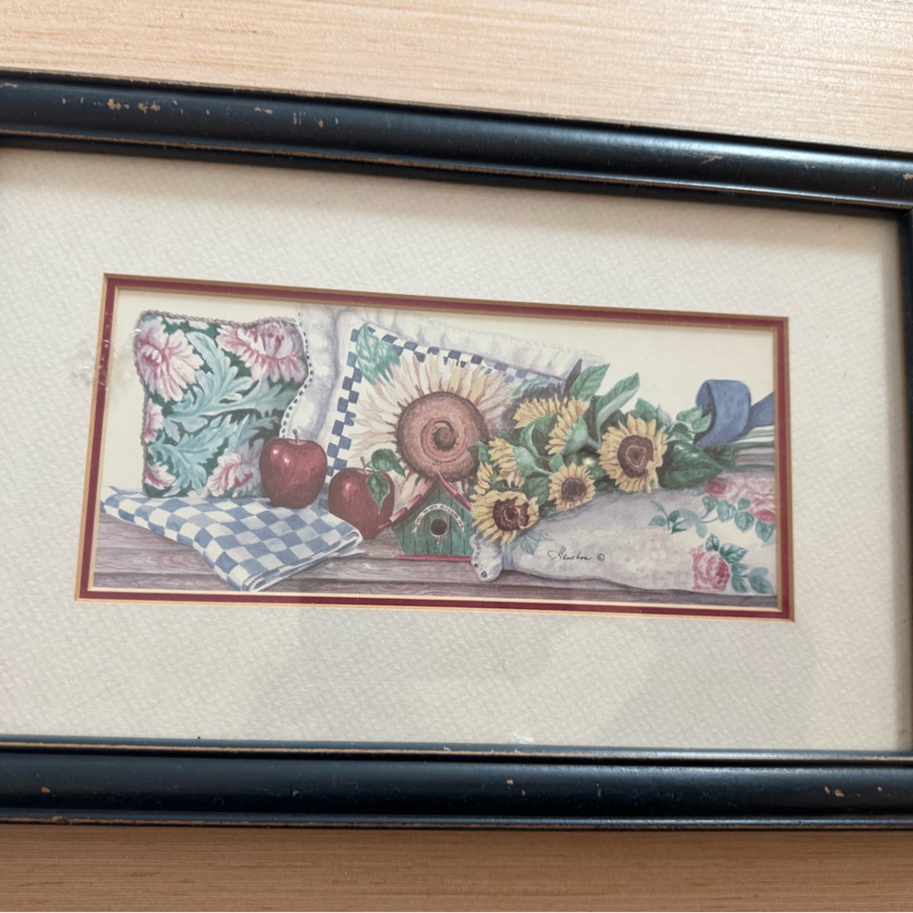 Country sunflower apple floral wall decor picture 13x8.5